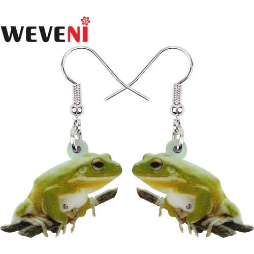 WEVENI Acrylic Cute Green Frog Toad Earrings Big Long Drop Dangle Fashion Party Jewelry Unique Charms Gifts For Women Girls Teen