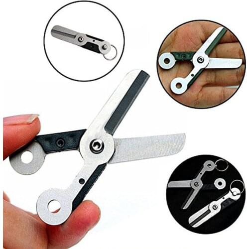 Mini spring cutter tool edc gear gadget fold scissor pocket keychain key chain ring outdoor camp cut latch multi kit travel hike