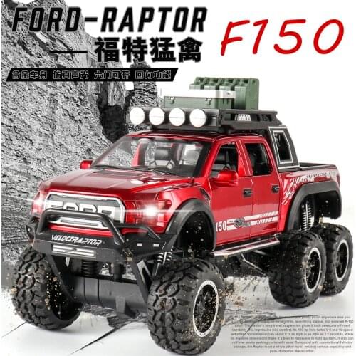 1:32 high simulation Ford F150 6x6 Raptor model alloy car model sound light pull back childrens car model for children gift