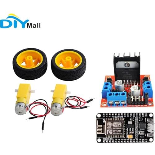 Stepper Motor Drive L298N Module With 2pcs TT Motor 200RPM DC 3-6V+Tire Wheel With NodeMCU Devkit CP2102 Wifi Module