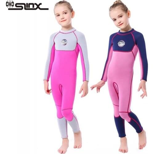 SLINX Neoprene Long Sleeves Kids Wetsuits Diving Swimming Suits for Girls Children Rash Guards One Pieces
