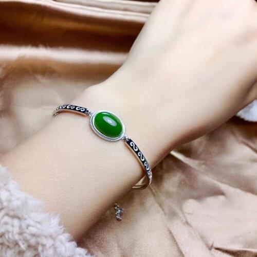 Charming natural green jade bracelet for girl ornament gift big size natural gem real 925 silver birthday present