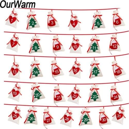 OurWarm New Year Decorations Date 1-31 Advent Calendar 11x16cm Felt Gift Bag Wall Hanging Christmas Countdown Calendar Garland