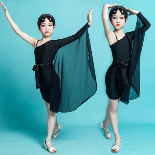 Latin Dance Dress For Girls Mesh Bat Sleeve Design Tango Cha Cha Stage Performance Costumes Dancing Competition Clothes YS1271
