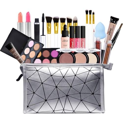 Professional All In One Makeup Set Eyeshadow Palette Lipstick Eyebrow Pencil Lip Gloss Makeup Brush Powder Puff Girls Cosmetic