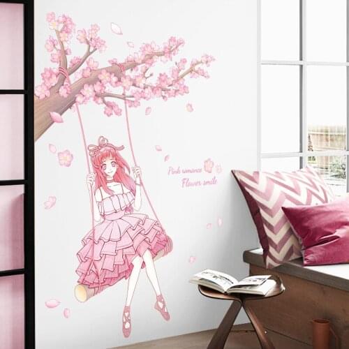 Pink Romance Girl Wall Stickers for Kids Bedroom Furniture Decals Dormitory Decoration Aesthetics Art Posters Removable Murals