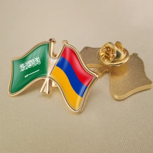 Saudi Arabia and Armenia Crossed Double Friendship Flags Lapel Pins Brooch Badges