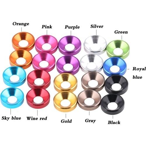 10PCS M2 M2.5 M3 M4 M5 Spacer Aluminum Alloy Countersunk Head Gasket Washer Blue Red Orange Purple Green Gold Silver Gray Black
