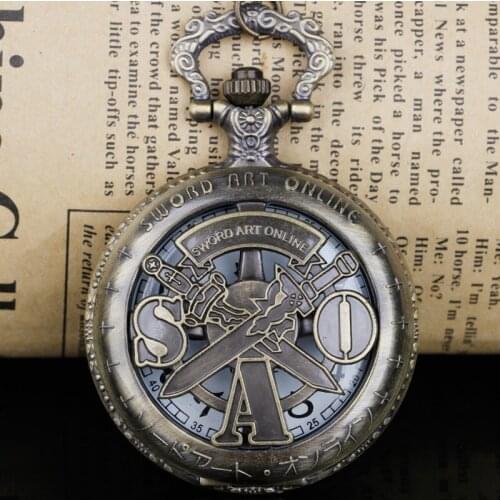 Old Antique Bronze Sword Art Design Pocket Watch With Necklace Chain Women Men Gifts TD2102