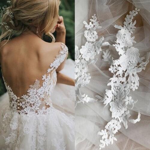 High Quality Milk Silk Lace Applique Mirror Pair Lace Patch For DIY Wedding Gown Bridal Evening Dress Woman Dress Accessories