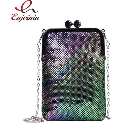 Fashion Gradient Color Aluminum Design Luxury Women Chain Purse Shoulder Bag Handbag Crossbody Mini Messenger Bag Party Wallet