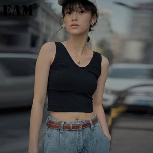 Women Black Sling Short Striped Tank Tops New V-collar Sleeveless Personality Fashion Tide Spring Autumn 2021 C741