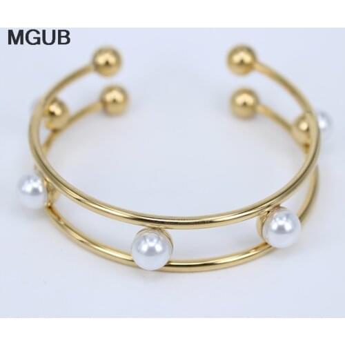 Fashion Open Cuff Bangle Bracelet for Women Stainless Steel Imitation pearls Bangles Gift for Girl Free Shipping LH764