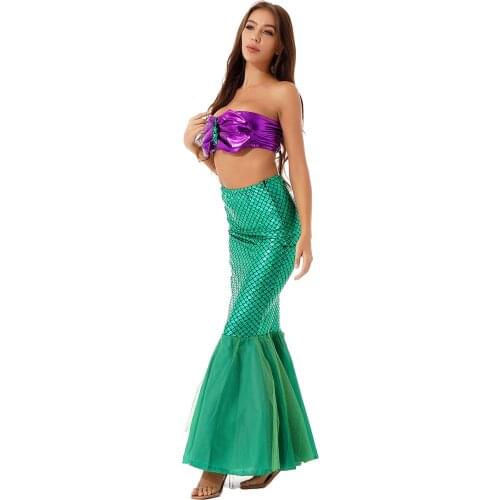 2pcs Mermaid Outfits Adult Girls Princess Women Halloween Costume Cosplay Fancy Theme Party Sexy Mermaid Long Maxi Skirt Dress