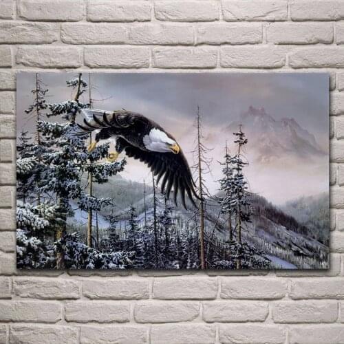 Animal eagle birds in snow winter nature spruce forest mountain living room home wall art decor wood frame fabric poster EX580