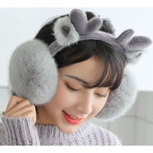 Winter Warm Earmuffs Female Japanese Style Lovely Cartoon Deer Christmas Antlers Plush Folding High Quality Cold-proof Earmuffs