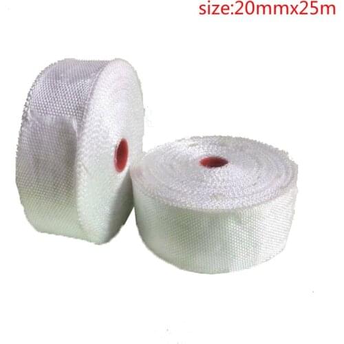 2 rolls of 20mm x 25m white fiberglass cloth tape, high strength, high temperature resistance