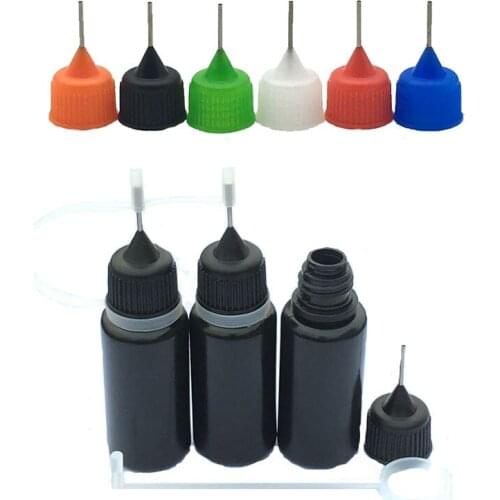 10pcs 10ml Squeeze Empty Black PE Dropper Bottle With Metal Needle Caps Plastic Bottles E Liquid Vial