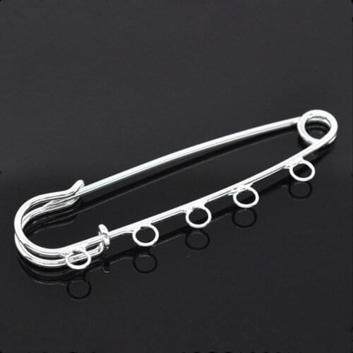 100Pcs Support de Broche Brooches Safety Pin 5 Holes Silver Plated 7x2cm
