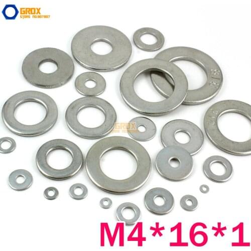 100 Pieces M4*16*1mm 316 Stainless Steel Flat Washer Marine Grade