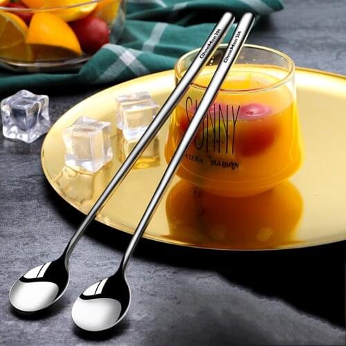 2Pcs 304 Stainless Steel Dessert Coffee Ice Cream Spoons Cutlery Set Kitchen Accessories Bar Tools New Long Handle Tea Spoon