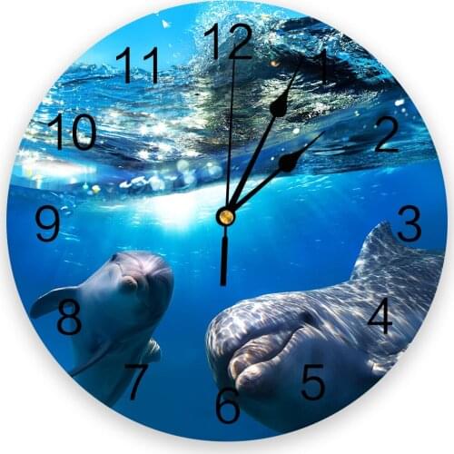 Dolphin Ocean Undersea 3d Wall Clock Modern Design Farmhouse Decor Kitchen Vintage PVC Round Clock Living Room Decoration