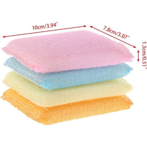 4pcs/set Soft Sponge Scouring Pads Dish Bowl Kitchen Cleaning Scrub Scrubber Pad L4MF
