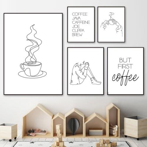 Abstract Line Drink Coffee Text Nordic Posters And Prints Wall Art Canvas Painting Wall Pictures For Living Home Bed Room Decor