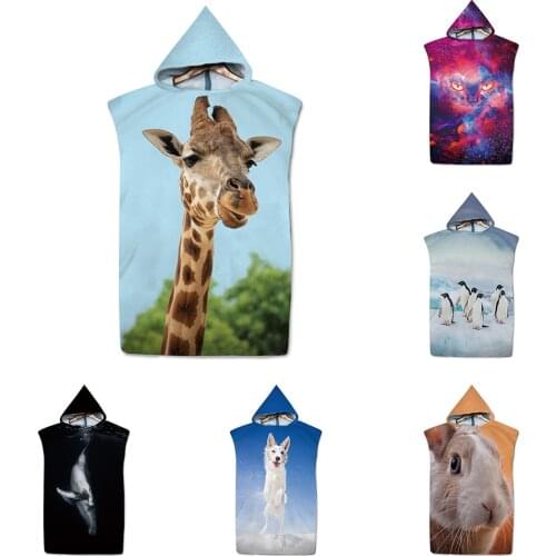 3D Printed Animals Microfiber Fabric Bath Towels Beach Towel Changing Bathrobe Cloaks Hooded Swimming Gym Fitness Towels