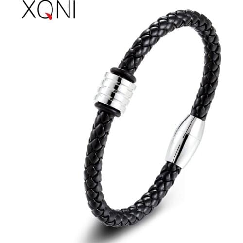 XQNI Geometric Genuine Leather Bracelet Stainless Steel Elegant Small Adorn Article Accessories Jewelry For Birthday Party Gift