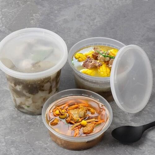 45pcs Thick plastic packaging bucket transparent soup food bowl disposable round plastic cup takeaway package sealed lunch box