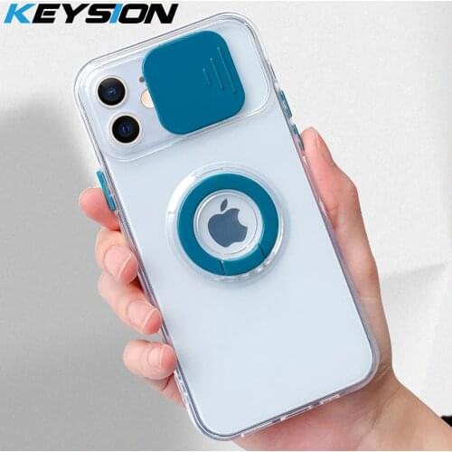 KEYSION Clear Case for iPhone 12 Pro Max 11 X XS XR Slide Push Pull Window Camera Protection Phone Cover for iPhone SE2 8 7 Plus