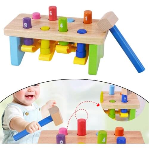 Montessori Children Wooden Hammer Bench Play Set With Mallet for 1 Year Old Early Educational Toy Toddler Preschool Game Toy
