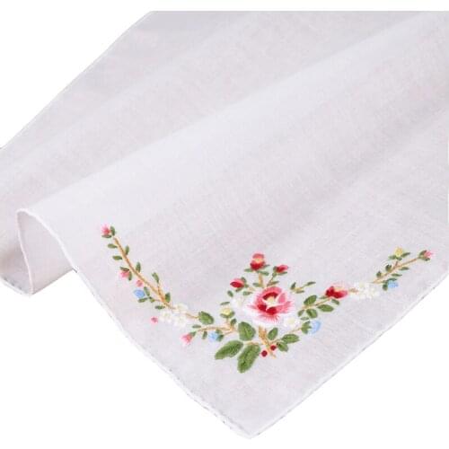 S005-P : Delicate 100% cotton Handmade Embroidered/ hand embroidery pink rose handkerchiefs 120 piece/pack