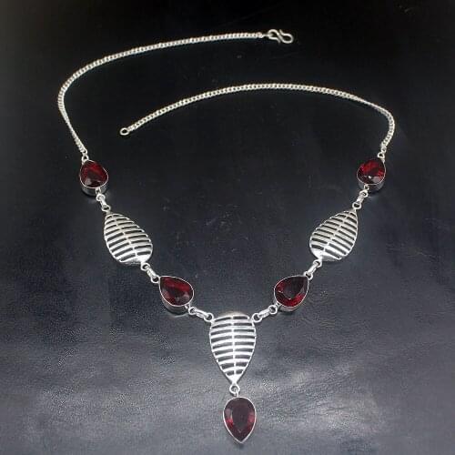 Gemstonefactory Jewelry Big Promotion 925 Silver Amazing Shiny Red Garnet Ladies Women Chain Necklace 54cm 20213549