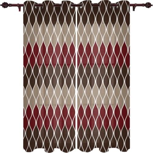 Geometric Brown Red Medieval Print Window Curtains Kitchen Bedroom Drapes Home Decor Luxury Curtains for Living Room