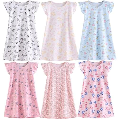 Unicorn Cotton Nightdress Little Teen Girl Casual Dresses Children Cartoon Summer Short Sleeves Clothes Kids Girls Dresses