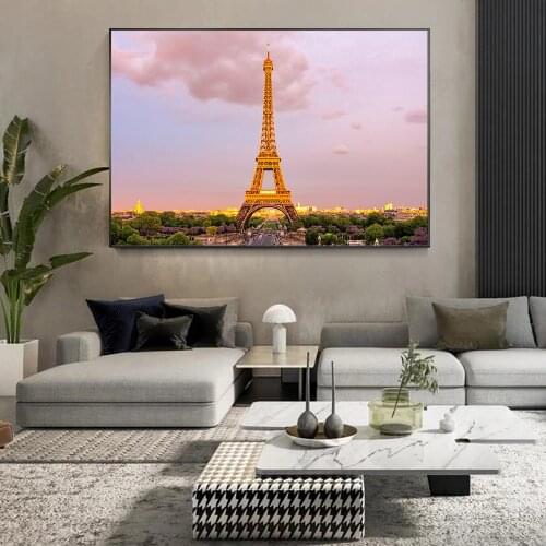 France Paris Eiffel Tower Picture Bedroom Decoration and Night Golden Light Spire Painting Nordic Posters and Prints Living Room
