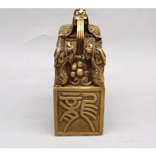 China brass double dragon seal crafts statue