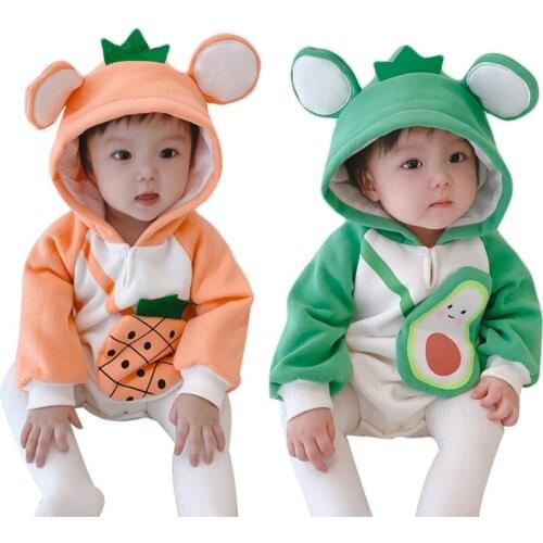 Newborn Infant Hooded Romper Baby Boy Girl Autumn Cute Frogs Long Sleeve Thickened Warm Hooded Sweatshirt Romper Bodysuit 0-24M