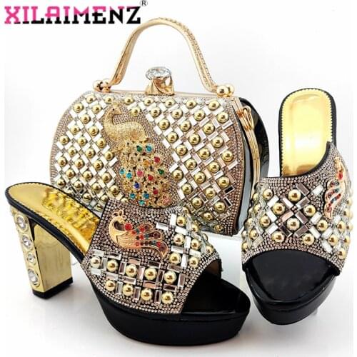 Hot Selling African Lady Shoes And Bag Set Italian Design Matching Shoes And Bag Set Nigerian For Wedding Party in Black Color