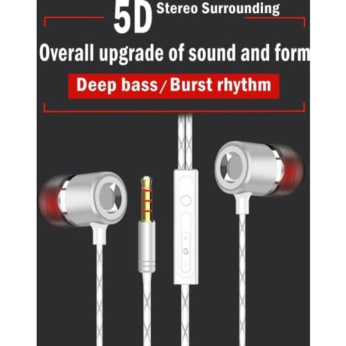 V12 Metal Heavy Bass Wireled Earphones 3.5mm Jack InEar Headphone Handsfree Phones Music Sports Headest With Microphone