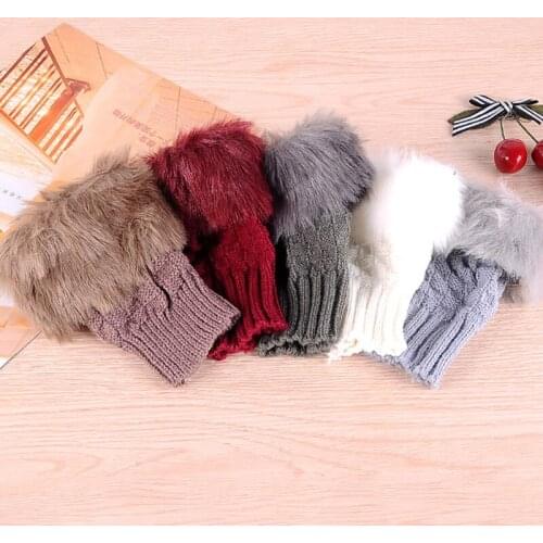 Fashion Winter Gloves For Women Men Warm Thicken Solid Color Comfortable Faux Rabbit Fur Knitted Mitten Windproof Gloves