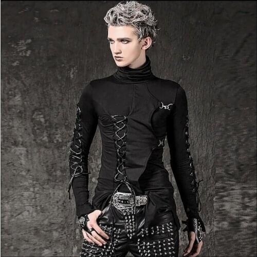 Personality Desig Punk Rock Costumes Men Singer Slim Long-sleeved T-shirt Stretch Hip Hop Nightclub Youth Fashion Stage Clothing