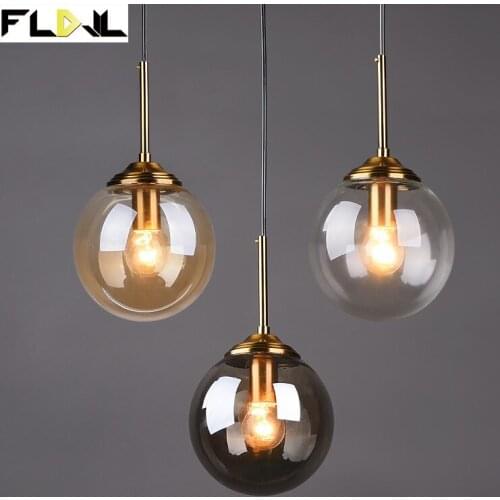 Nordic Glass Ball Pendant Lights Modern Gold Hang Lamp Home Loft Decor Light Fixtures for Cafe Dining Room Kitchen Bedroom Lamp