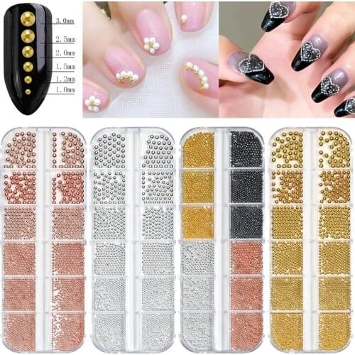 12 Grid Nails Accessories Steel Beads Charms Nail Art Decorations Manicure Glitter Design 2021 Korean 3D Caviar Beads
