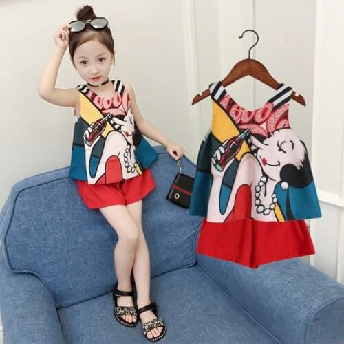 5-12 Years Children Girls Clothes Set Sleeveless T-Shirt + Shorts Summer Fashion Print Loose Outfit Kids Clothes Suit
