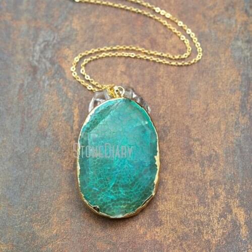 10Pcs Gold Color Faceted Irregular Shape Necklace Green Dragon Agates Necklace 18-32inch NM15323