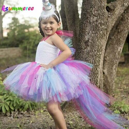Princess Little Horse Unicorn Bustle Tutu Dress Girls Baby Rainbow Birthday Party Photo Prop Costume Kids Purim Halloween Dress