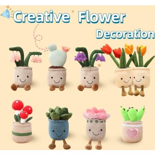 Lifelike Tulip Plush Plants Stuffed Decoration Toys Soft Decor Doll Potted Flower Pillow for Girls Gift Cute Plush Pillow Kawaii